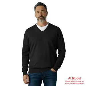 Mens Large Perry Ellis V Neck Sweater Deep Blue Cotton Acrylic Blend Lightweight